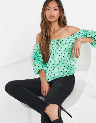 green polka dot top