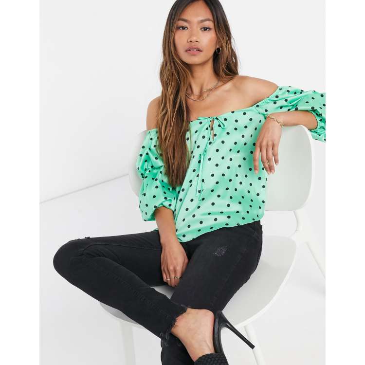 Topshop green store polka dot top