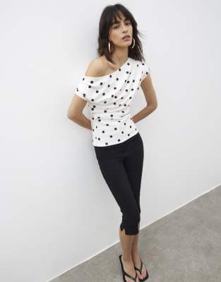 River Island Polka dot drape scuba top in cream - view 1