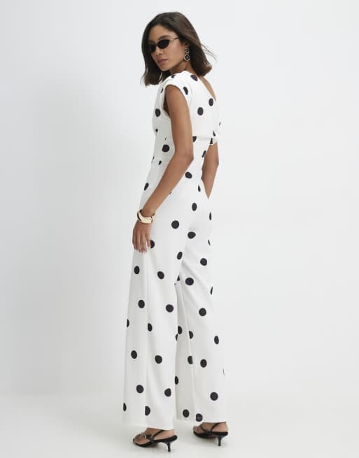 River Island Polka dot draped jumpsuit in white, 4 of 4