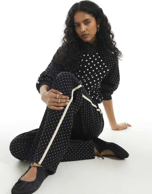 River Island Polka dot jacquard joggers in black, 2 of 4
