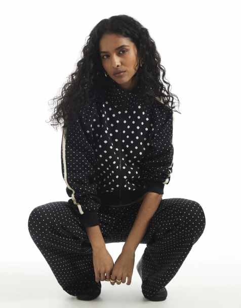 River Island Polka dot jacquard track jacket in black - view 1