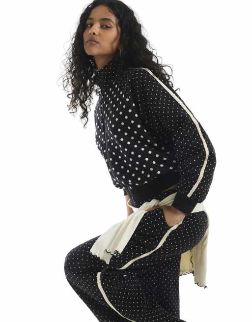 River Island Polka dot jacquard track jacket in black , 2 of 4