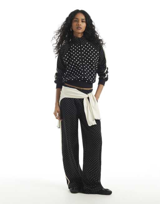 River Island Polka dot jacquard track jacket in black , 3 of 4