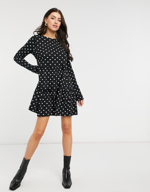 Black polka dot shop long sleeve dress