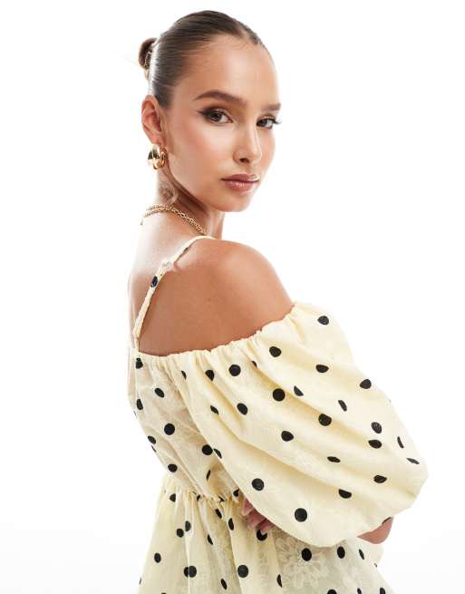 River Island polka dot print bardot top in yellow