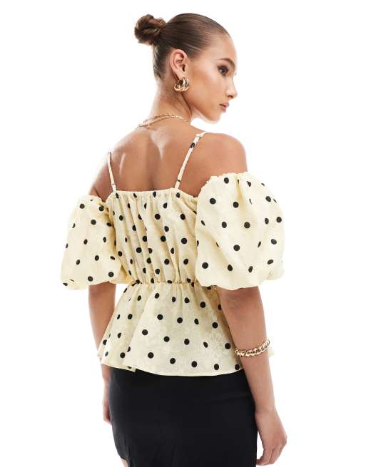 Polka dot skirt yellow top best sale