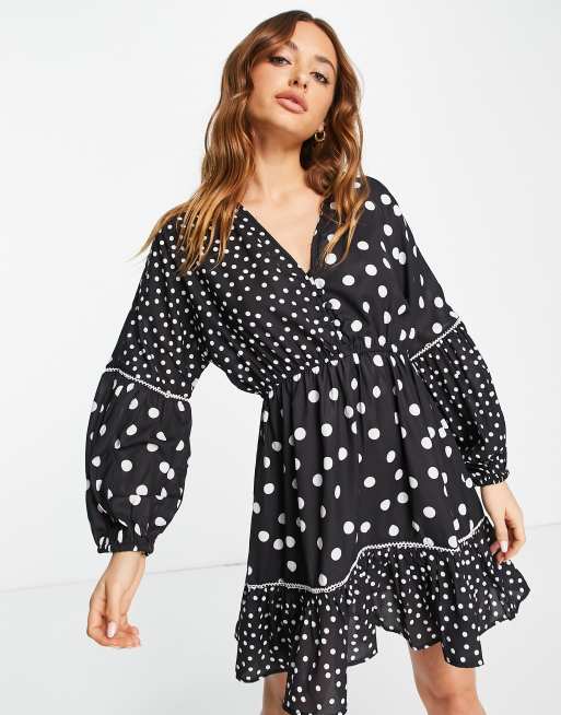 Polka dot clearance ruffle hem dress