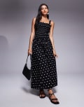 [River Island] River Island polka dot shirred midi dress in black 12 BLACK