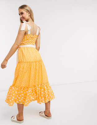 orange polka dot midi dress