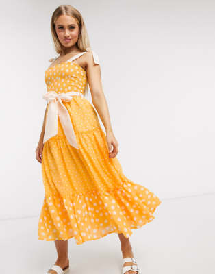 river island yellow polka dot dress