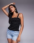 [River Island] River Island polka dot shirred top in black 12 BLACK