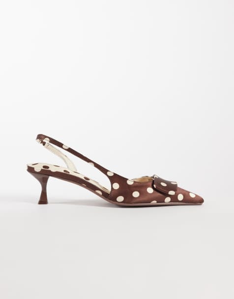 River Island polka dot slingback heels in dark brown - view 1