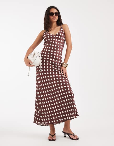 River Island polka dot slip dress in brown - view 1
