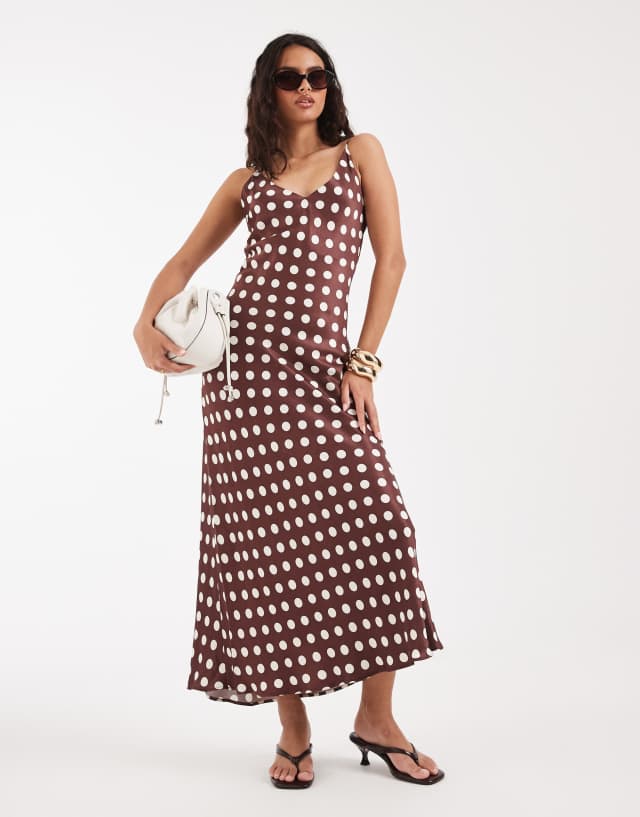 river island brown polka dot dress slip in Size:34 Long Exude effortless charm in Matte ✨ Satin ✨ ALDRS