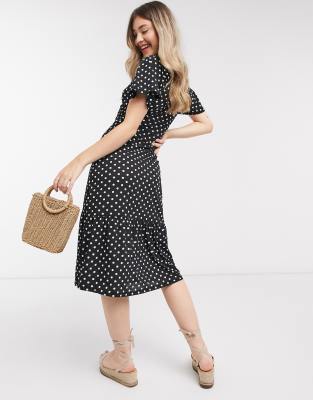 polka dot tiered midi dress