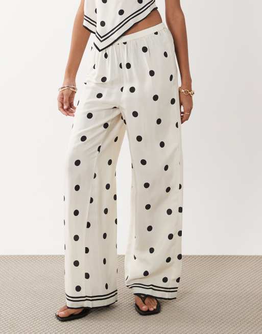 River Island polka dot wide leg pants in cream (part of a set), 2 of 5