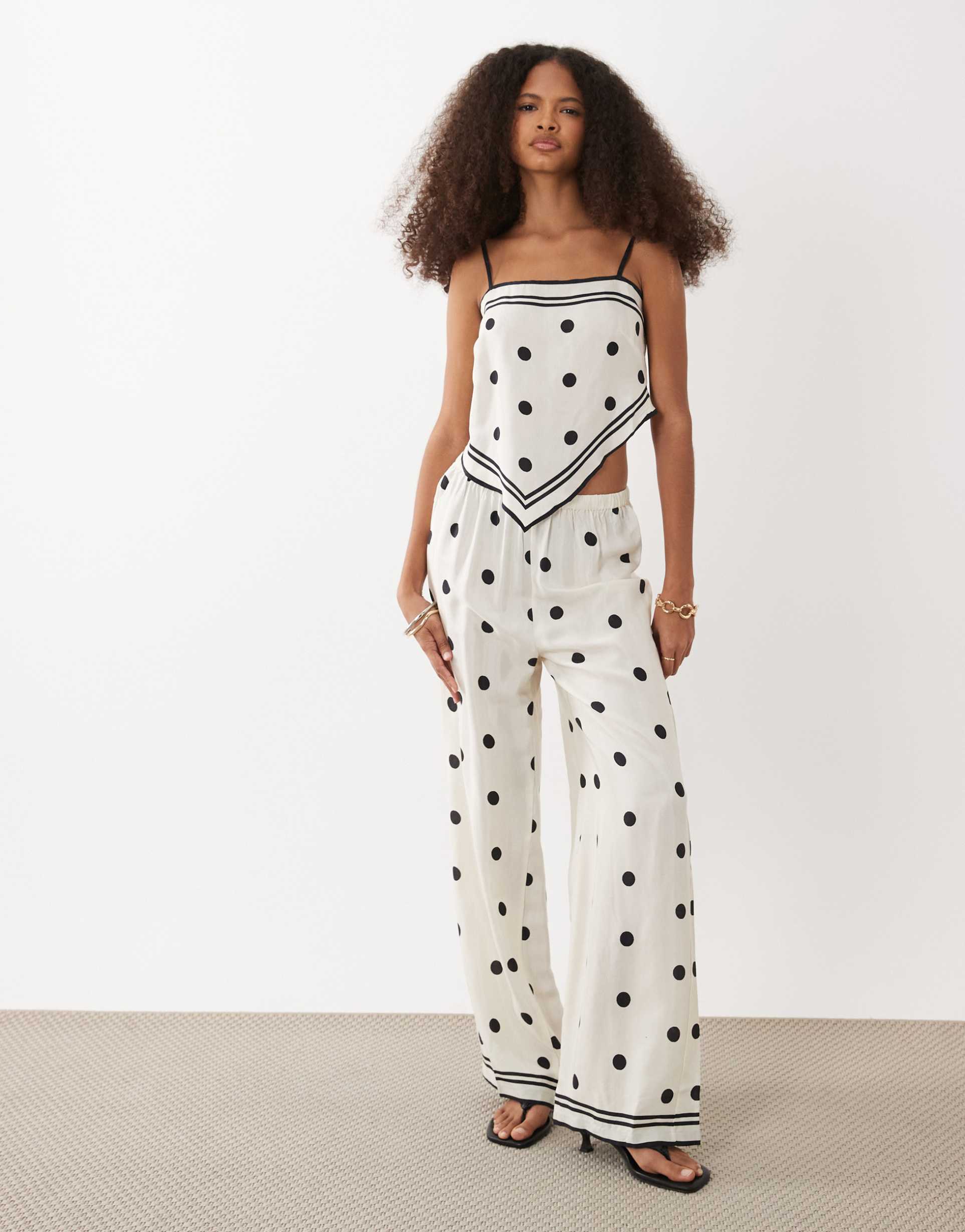 river island polka dot wide leg pants in cream -set