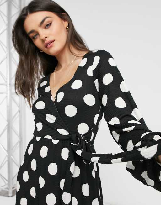 Black and white shop spot wrap dress