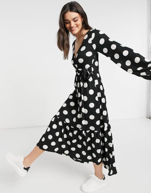 Black and white 2025 polka dot wrap dress