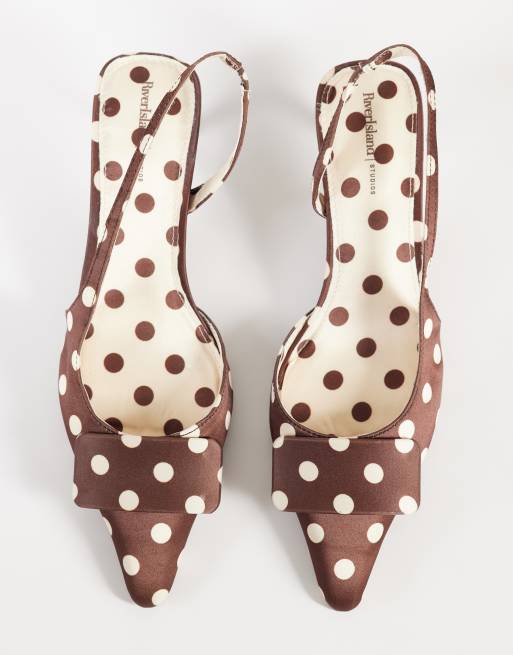 River Island polkadot slingback heels in dark brown, 2 of 4