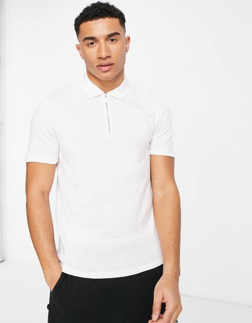 River Island - Polo ajusté manches courtes en maille - Écru