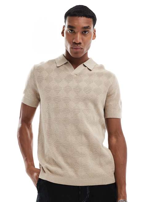 River Island - Polo color pietra con lavorazione a rombi