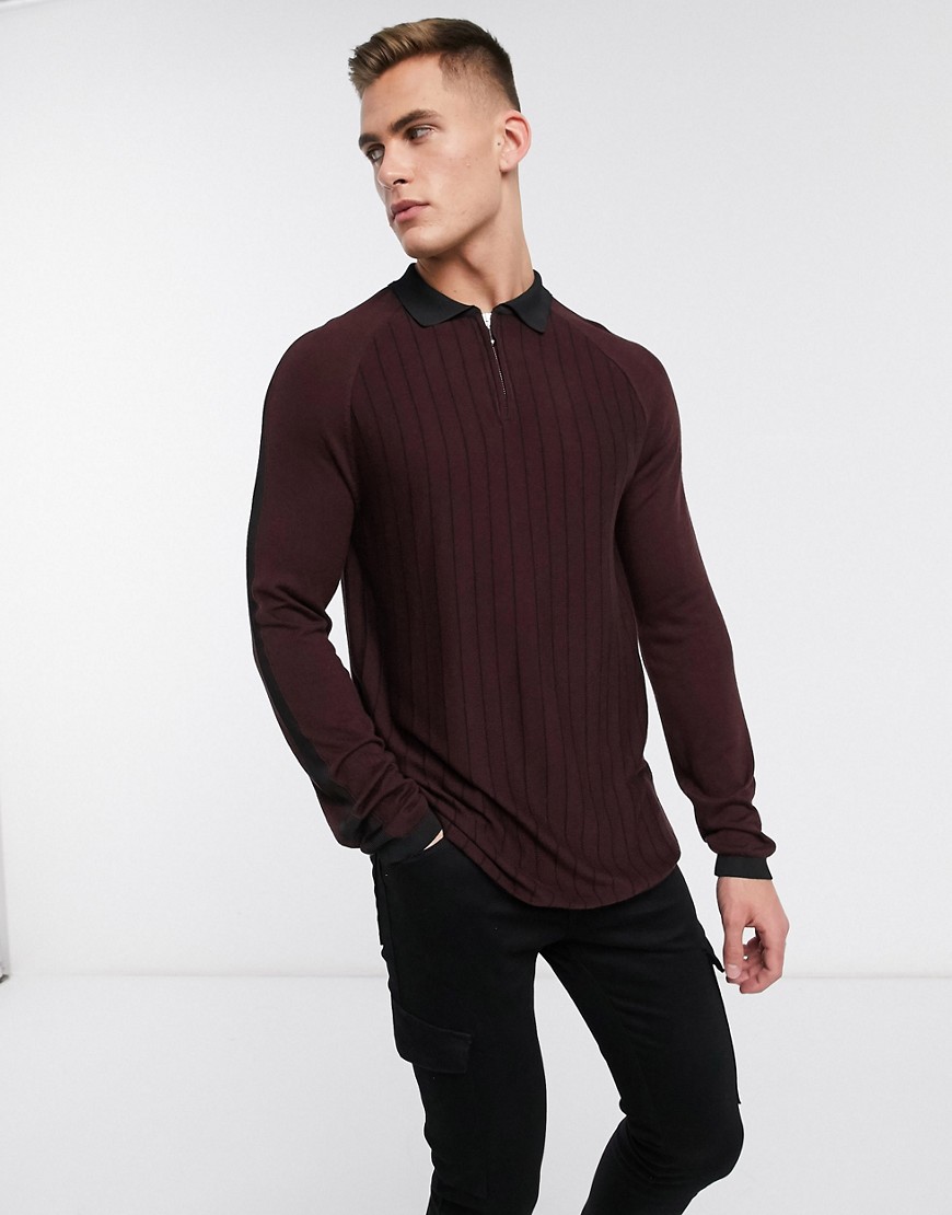 River Island polo in berry stripe-Red