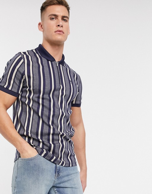 River Island polo in navy and beige stripe