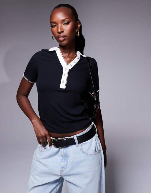 River Island polo top in black ASOS