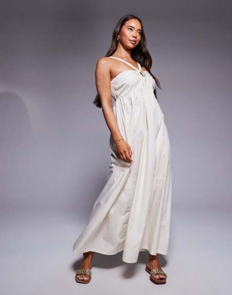River Island polplin halterneck midi dress in stone - view 1
