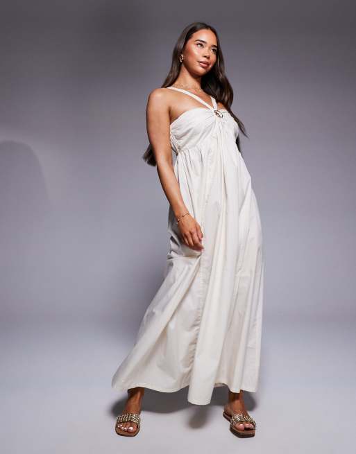 River Island polplin halterneck midi dress in stone