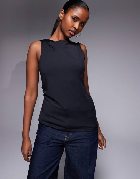 River Island polyamide slash neck detail top in black - view 1