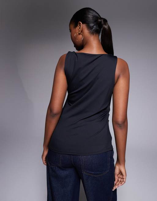 River Island polyamide slash neck detail top in black , 2 of 4