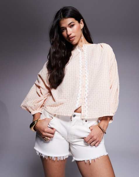 River Island gingham blouse in orange 