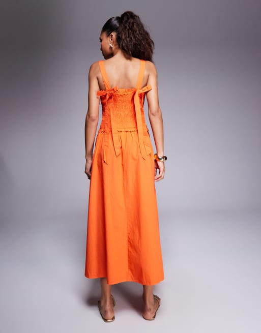 River Island – Pomarańczowa marszczona sukienka midi, 4 z 4