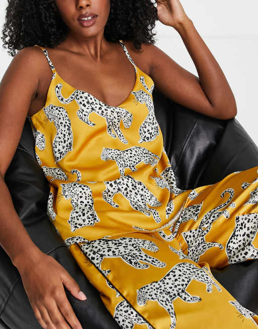 River Island – Pomarańczowa piżama z topem na ramiączkach we wzór w pantery