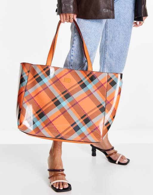 River Island – Pomarańczowa torba shopperka typu tote w kratę