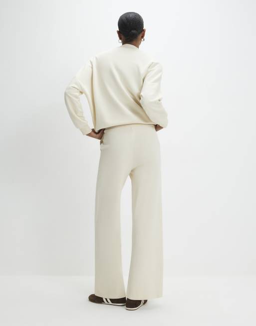 River Island Ponte wide leg trousers in cream, 4 of 4