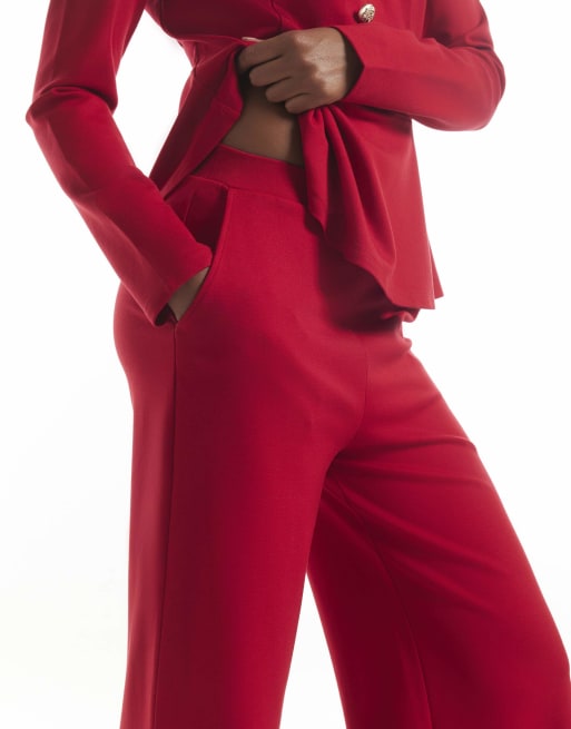 River Island Ponte wide leg trousers in red, 3 of 4