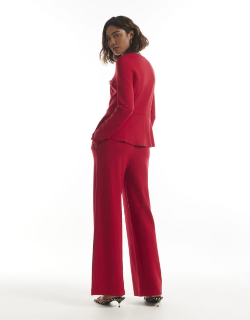 River Island Ponte wide leg trousers in red, 4 of 4