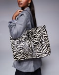 [River Island] River Island ponyhair shopper bag in zebra print-Black One Size BLACK