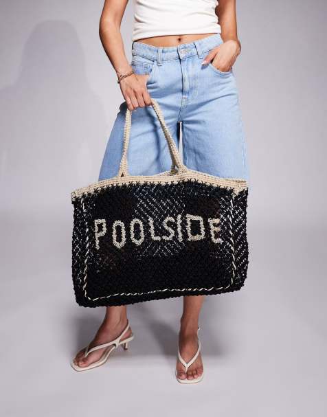 River Island poolside crochet beach bag in black - view 1