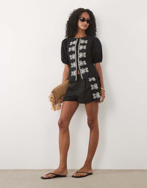 River Island poplin drummer embroidered co-ord in black - view 1