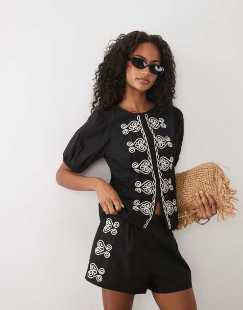 River Island poplin drummer embroidered top in black (part of a set) - view 1