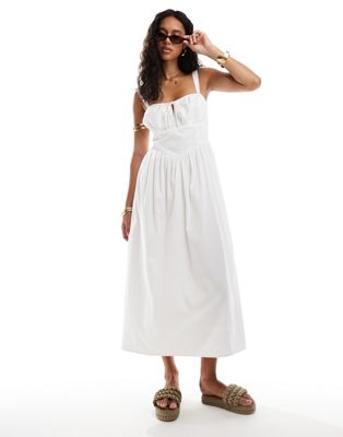River Island poplin midi dress in white | ASOS