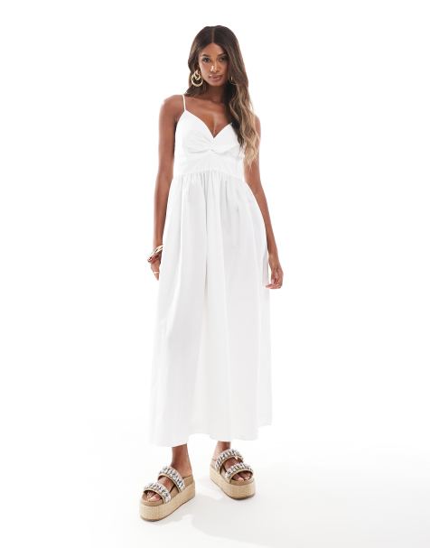 River Island poplin midi dress in white - view 1