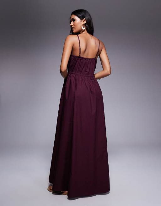 River Island - Poplin midi jurk met bandjes in wijnrood, 3 van 4