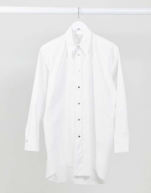 River Island - Poplin overhemd met open rug in wit