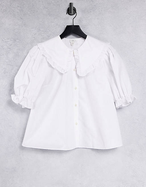 Women Shirts & Blouses/River Island poplin oversized collar smock shirt in white 